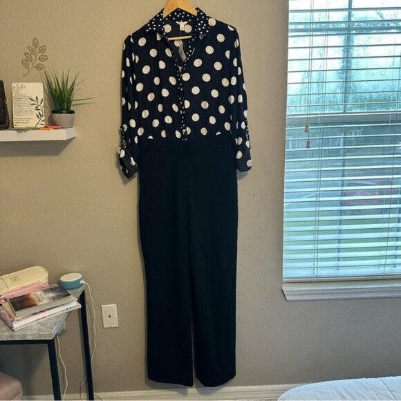 CATO Polka Dot Jumpsuit L Black White Dotcore Coquette Retro Chic Modcore NWT - Picture 2 of 14